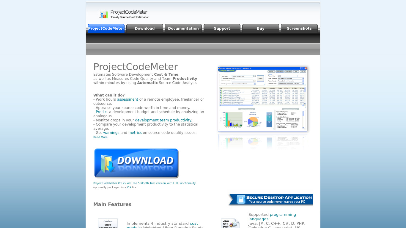 ProjectCodeMeter Landing page
