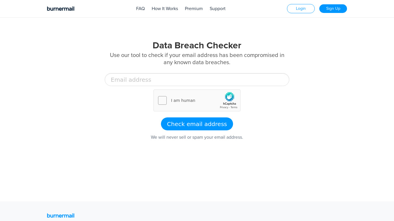 Data Breach Checker Landing page