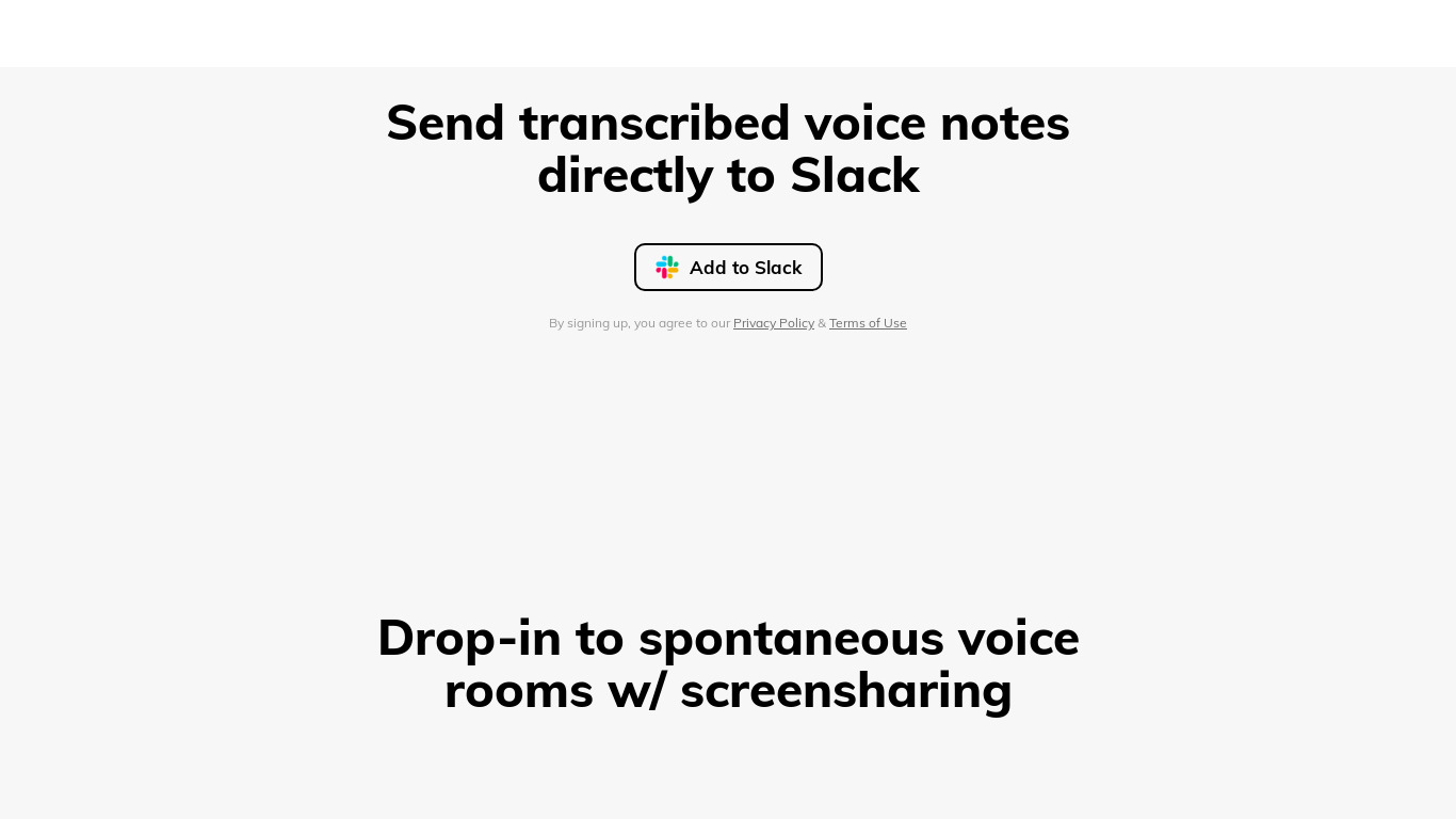 VoiceText for Slack Landing page