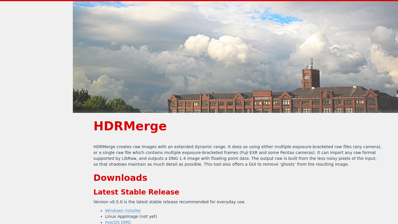 HDRMerge Landing page