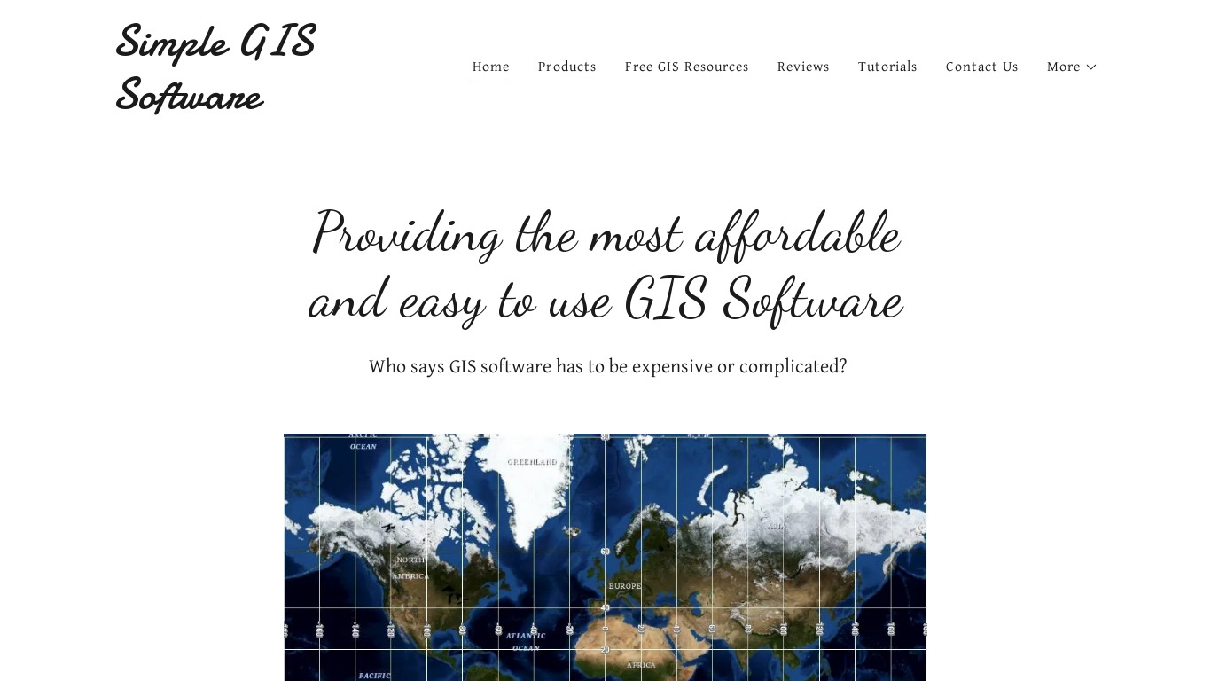 Simple GIS Software Landing page