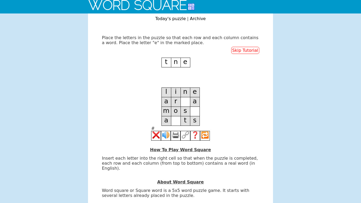 Word Square Landing page