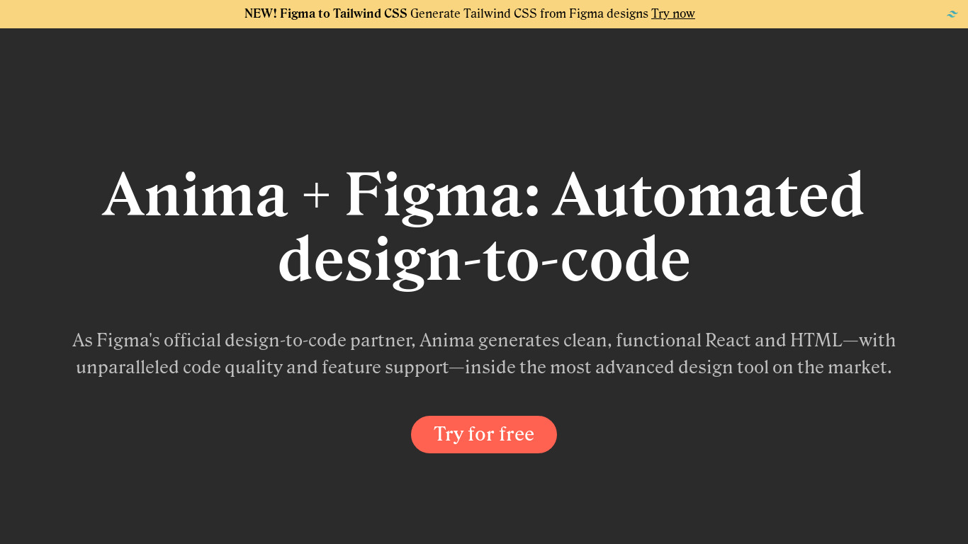 Anima for Figma Landing page