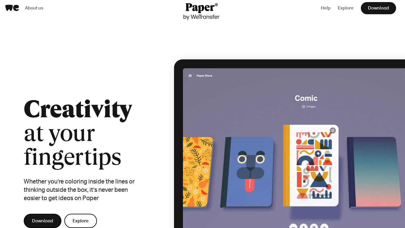 Paper by WeTransfer Landing page