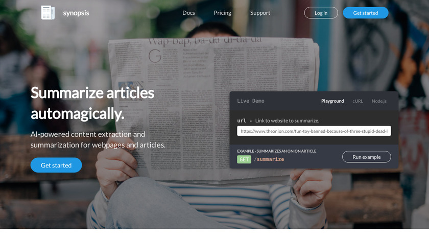 Synopsis API Landing Page