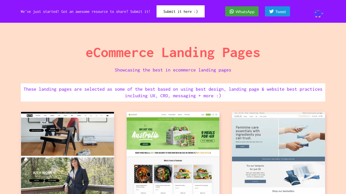 eCommerce Stack Inspiration Landing page