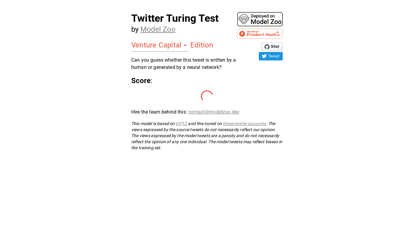 Twitter Turing Test Landing page