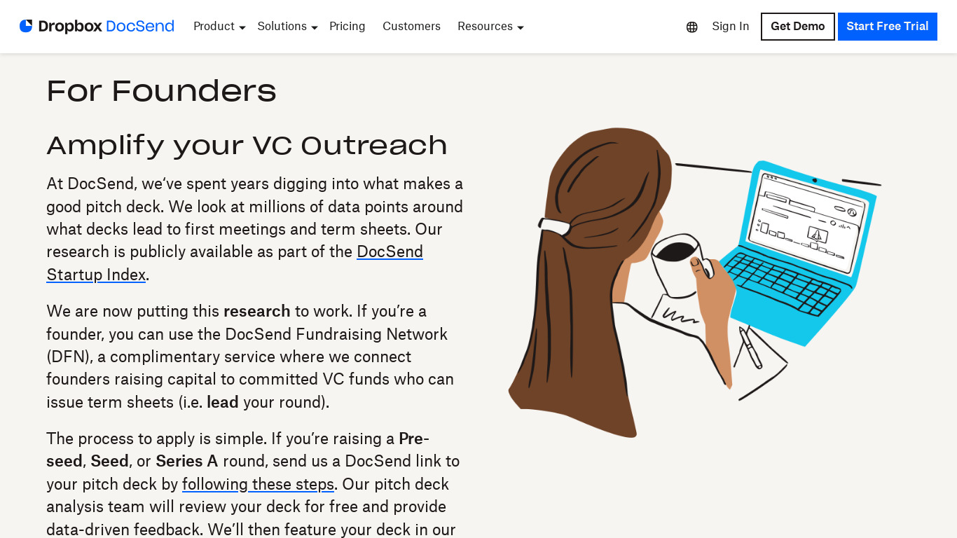 DocSend Fundraising Network Landing page