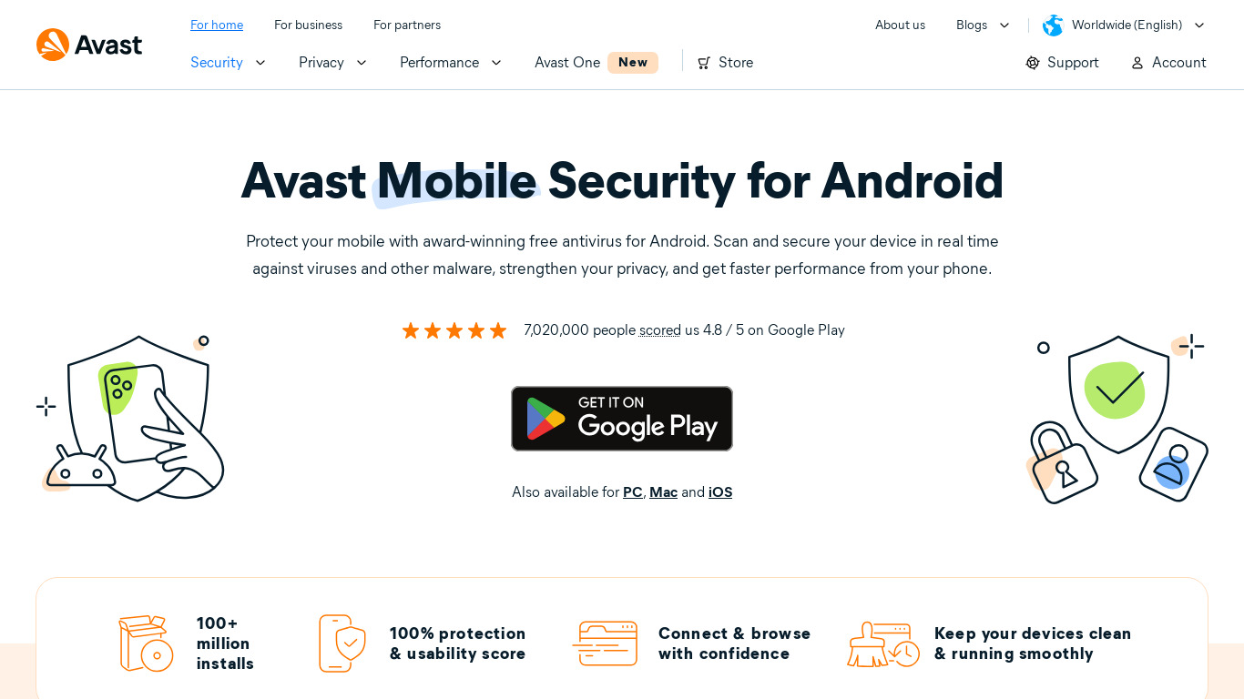 Avast Mobile Security Landing page