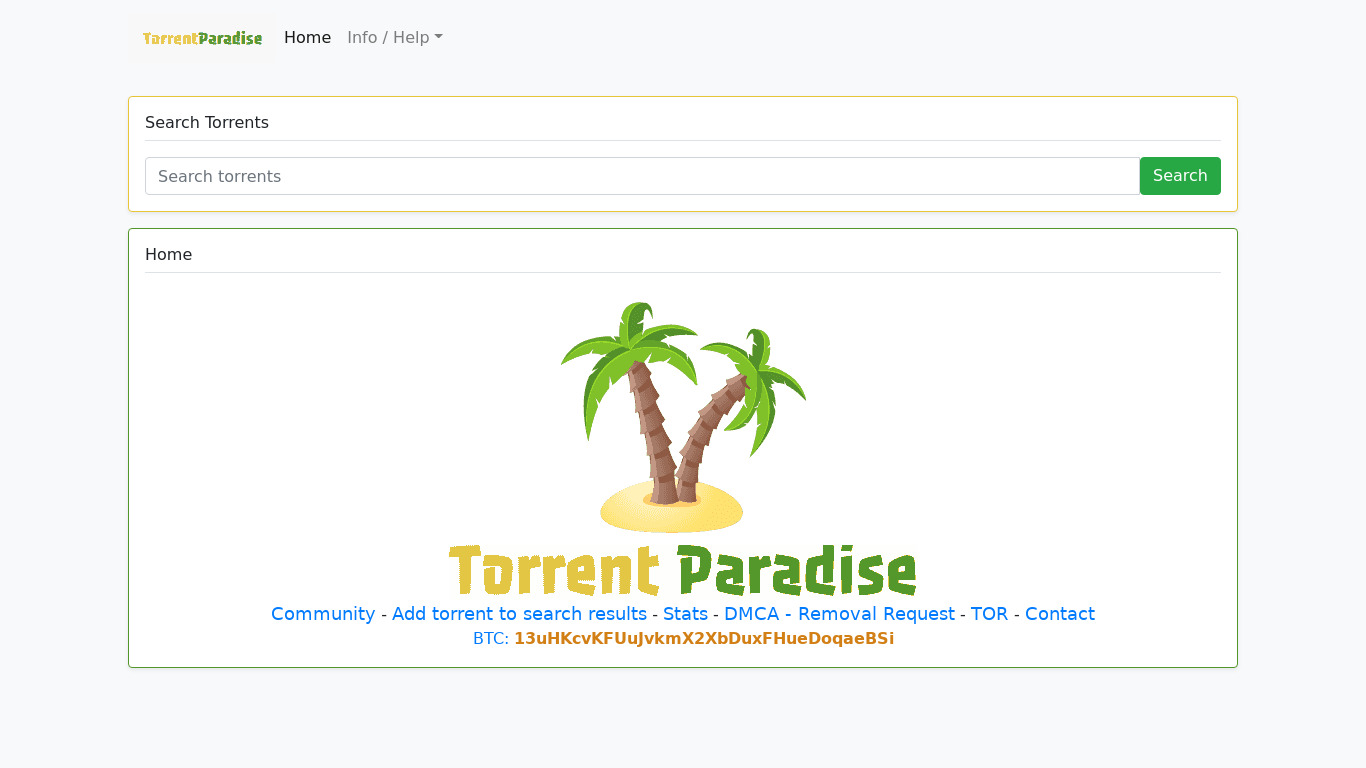 TorrentParadise Landing page