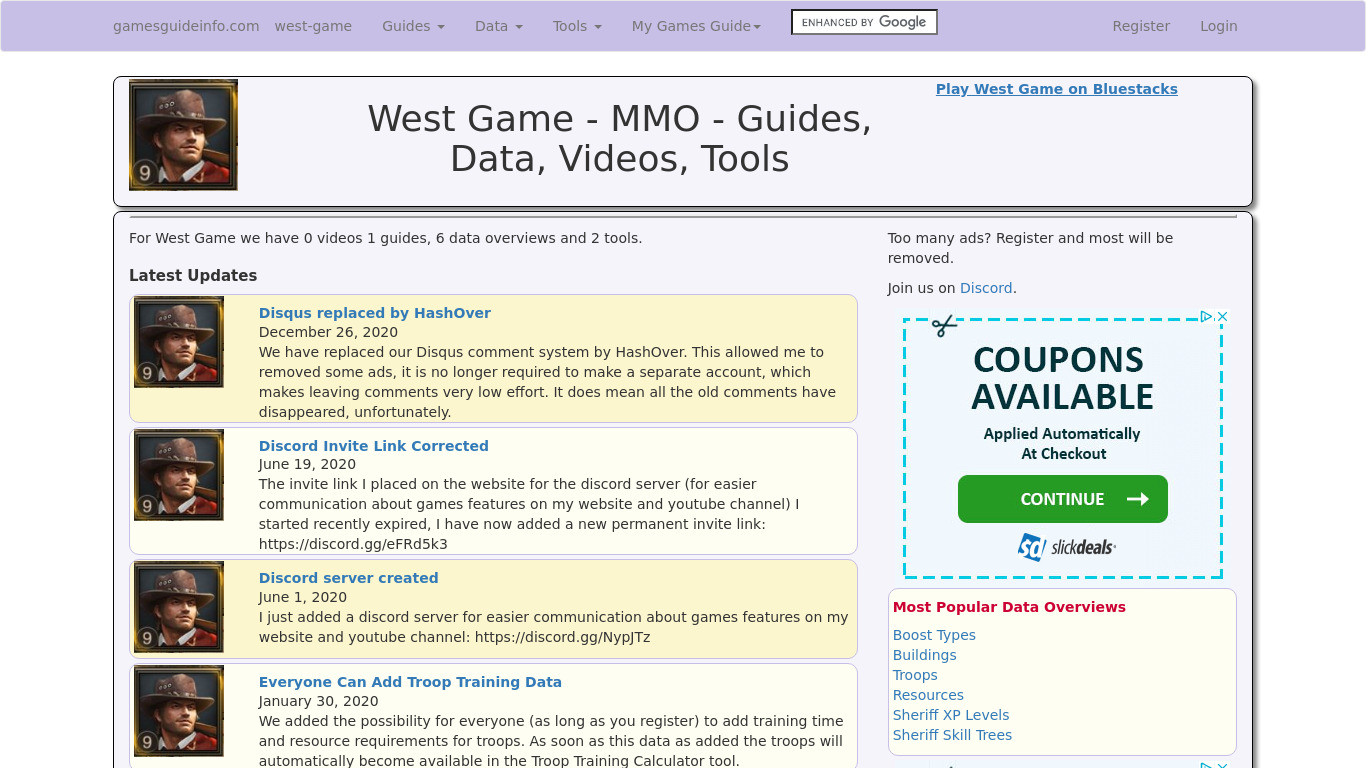 West Game Landing page