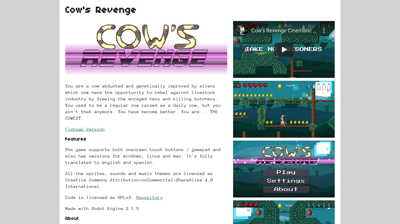Cow's Revenge Landing page