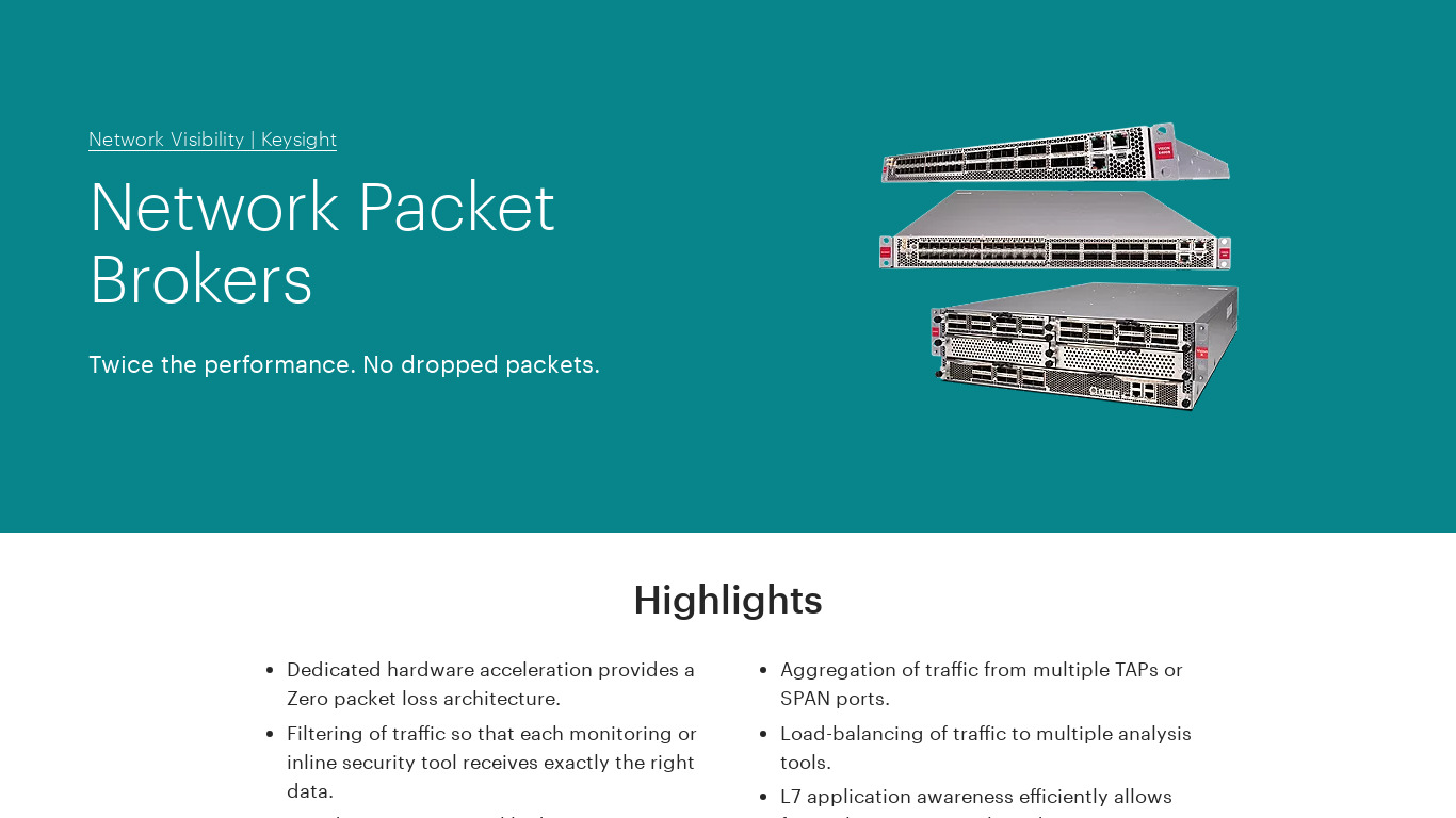 Ixia Network Packet Brokers Landing page