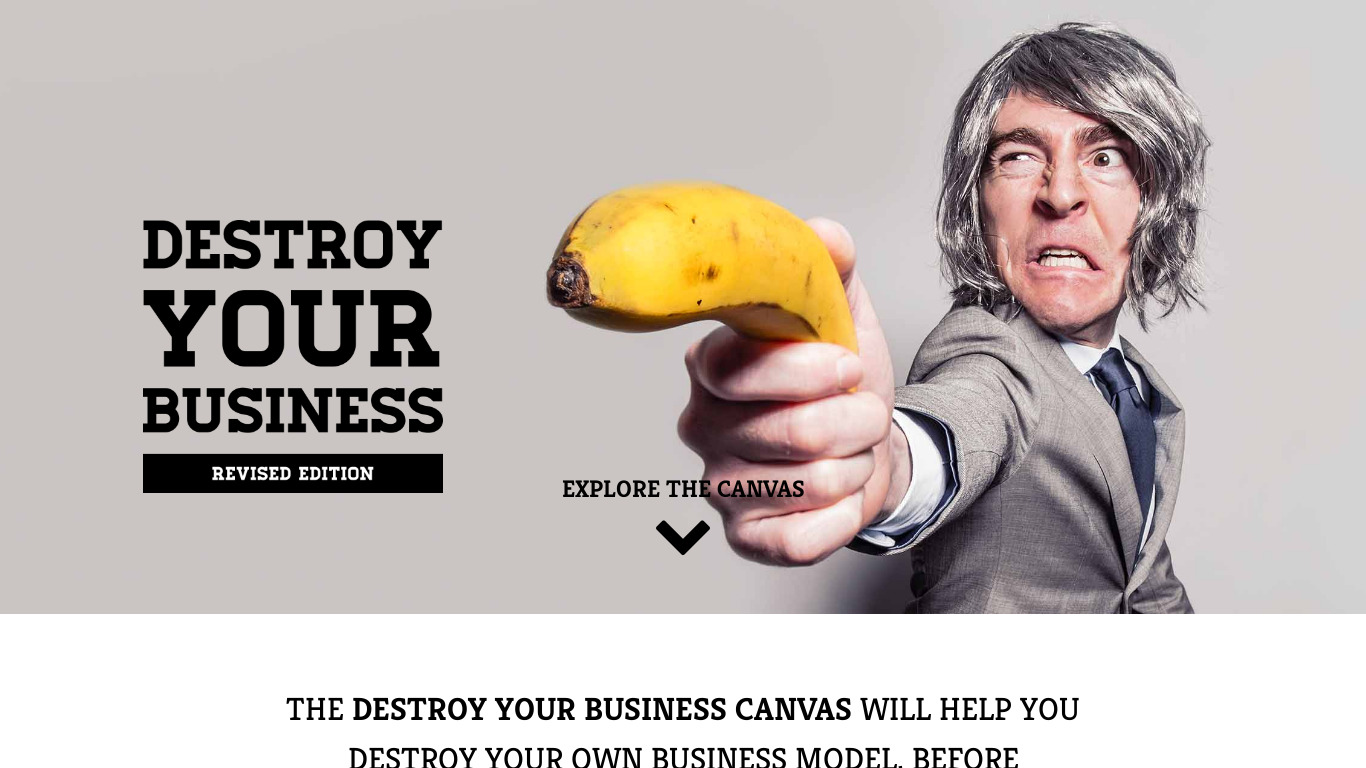 Destroy Your Business Canvas Landing page