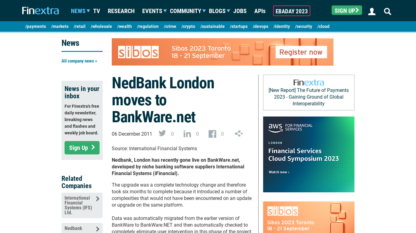 BankWare.NET Landing page