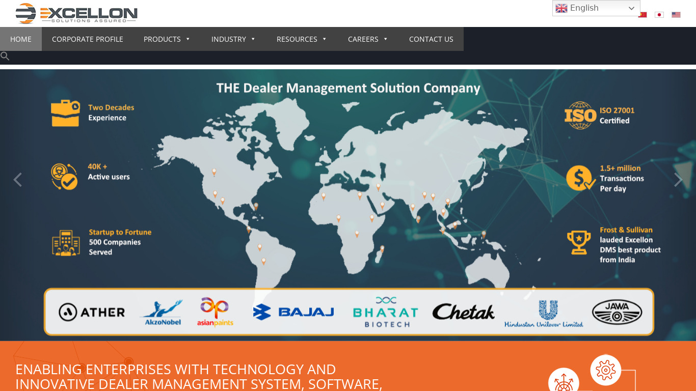 Excellon - Dealer Management System Landing page