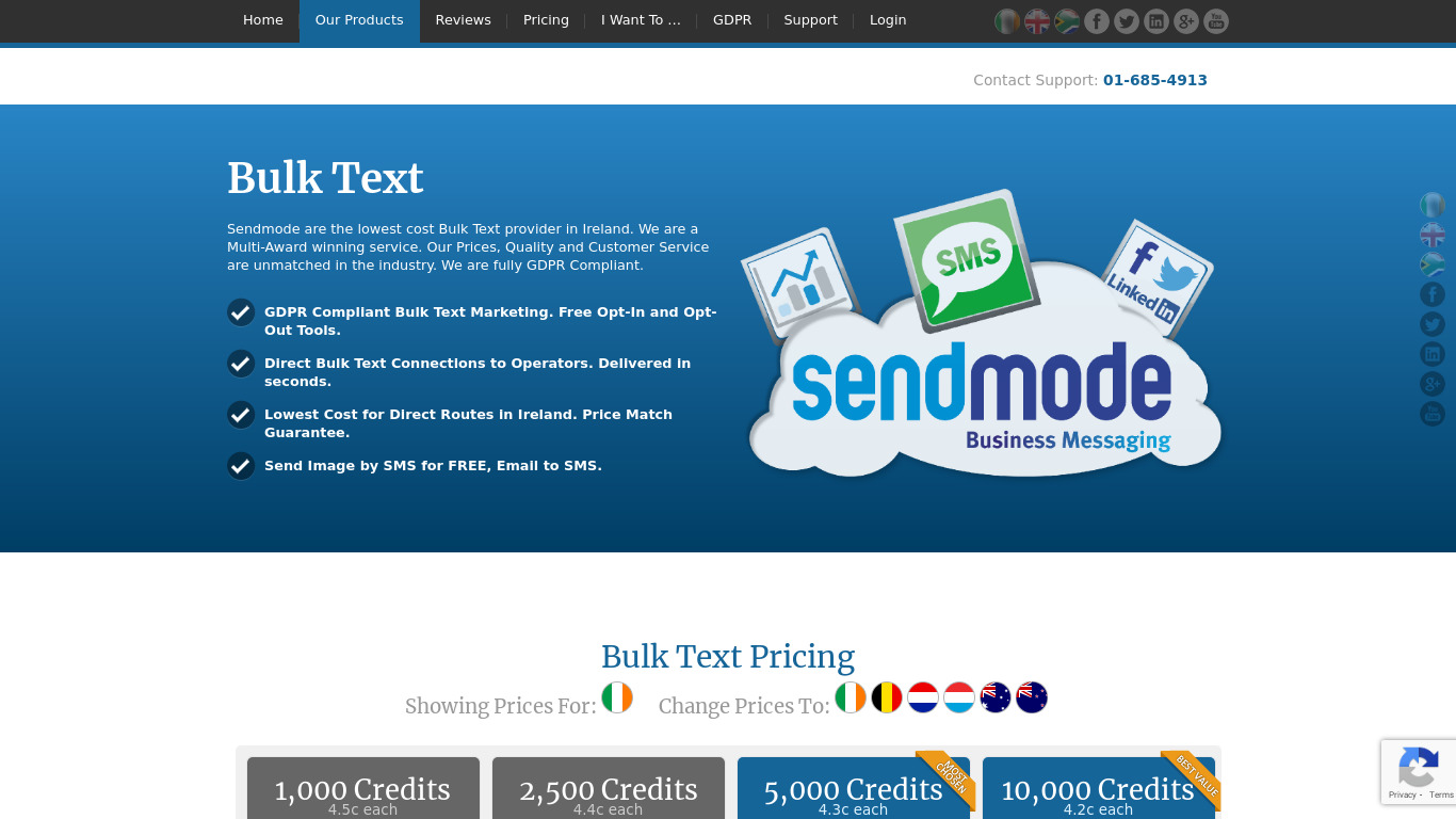 Sendmode Bulk SMS Landing page