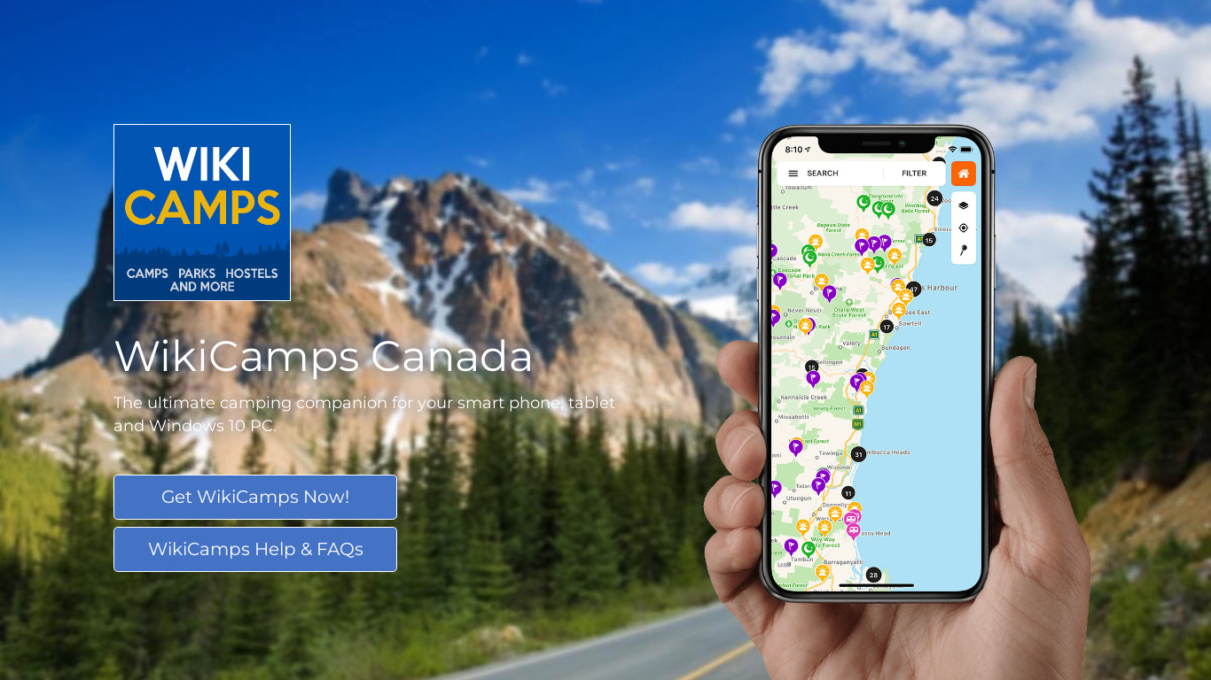 WikiCamps Canada Landing page