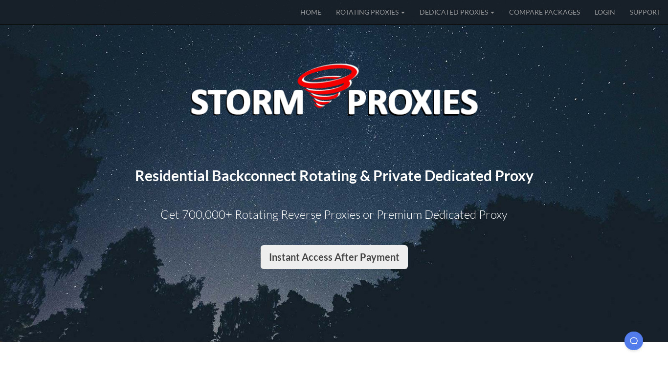 Storm Proxies Landing page