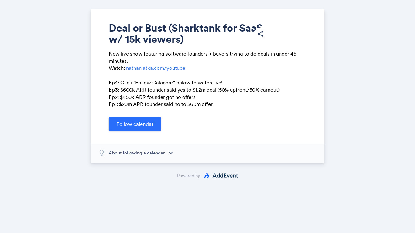 Deal or Bust Show Landing page