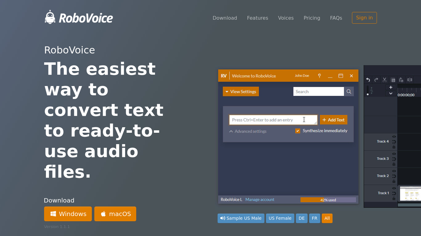 RoboVoice Landing page