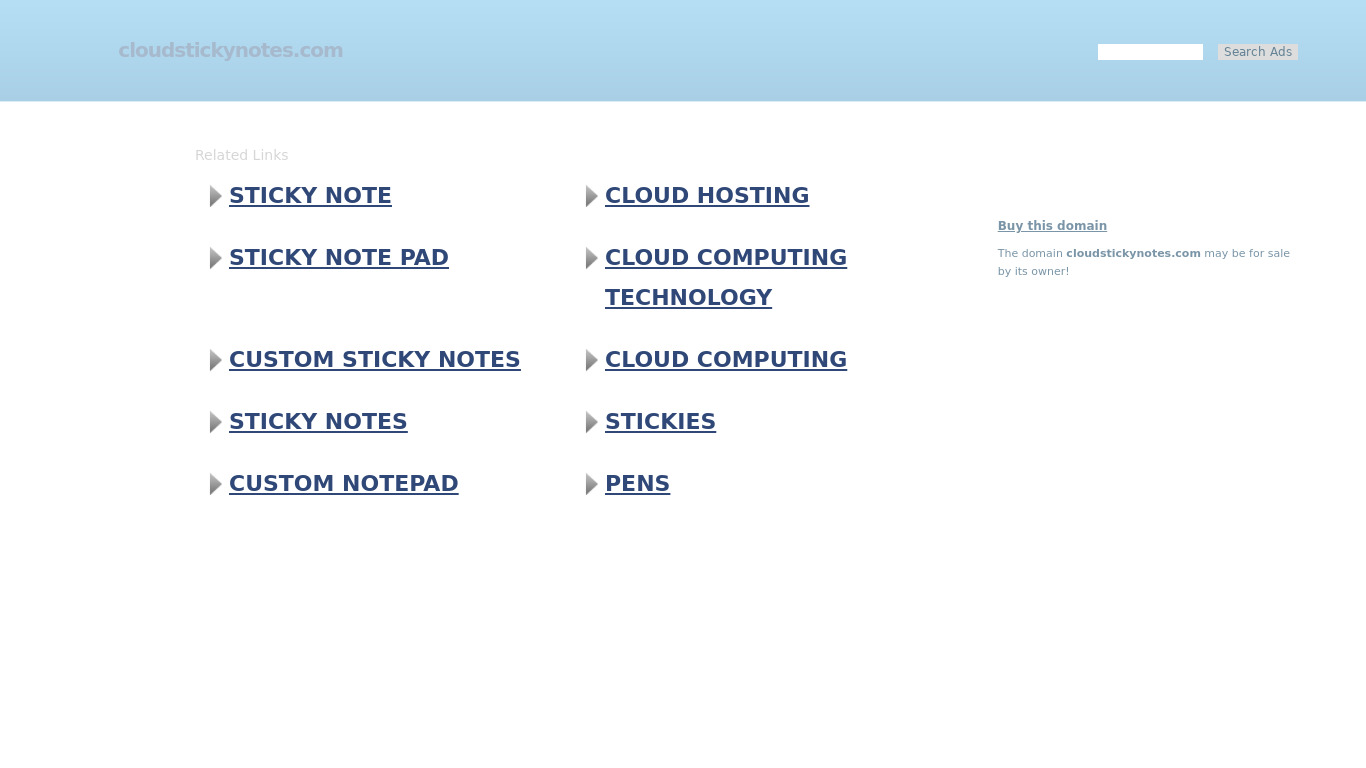 Cloud Sticky Notes Landing page