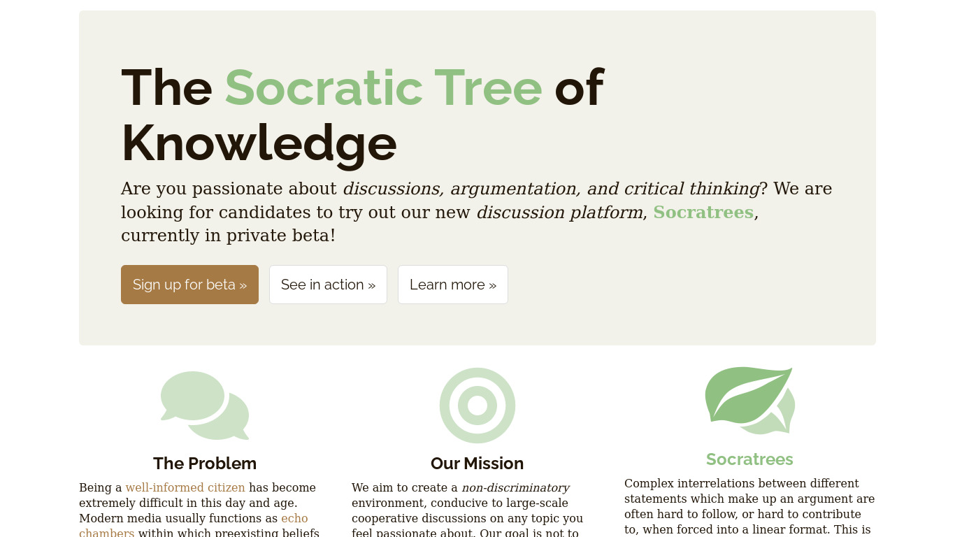 Socratrees Landing page