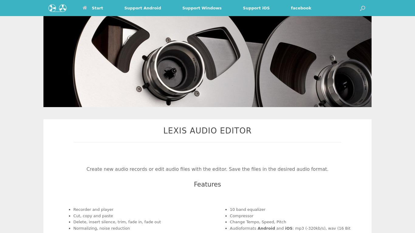 Lexis Audio Editor Landing page