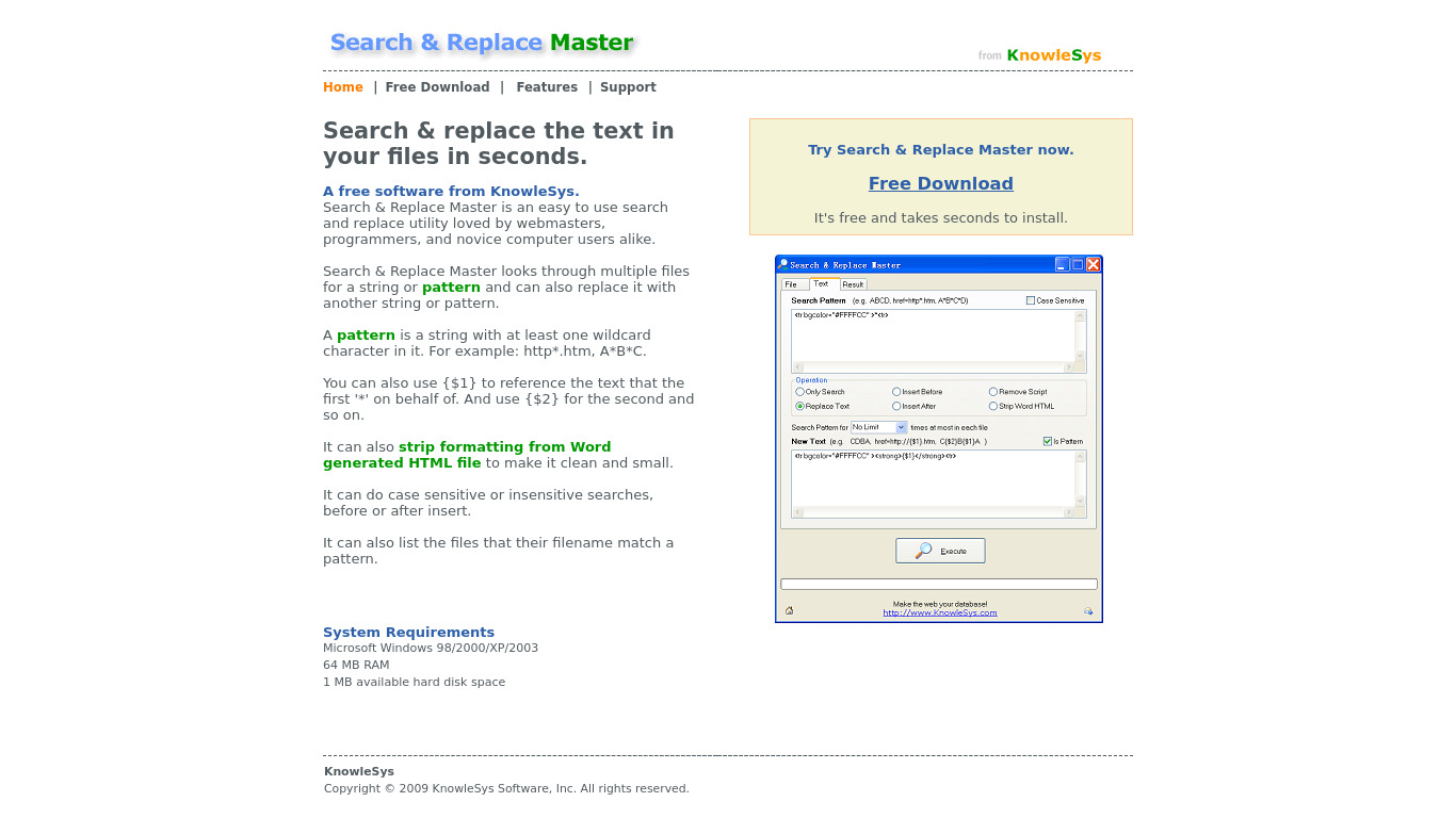 Search & Replace Master Landing page