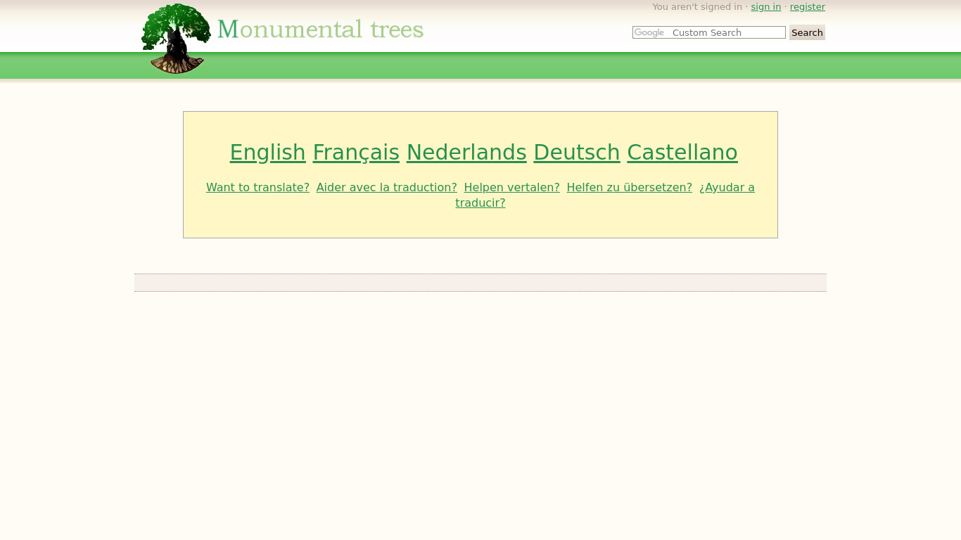 Monumental Trees Landing page