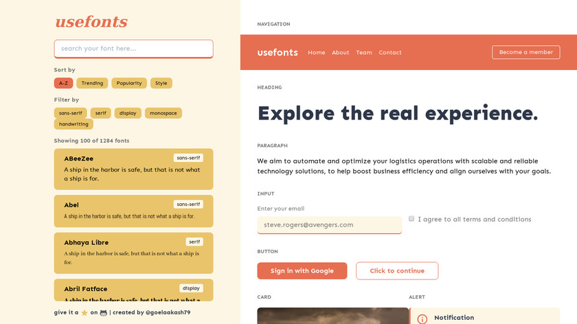usefonts Landing Page