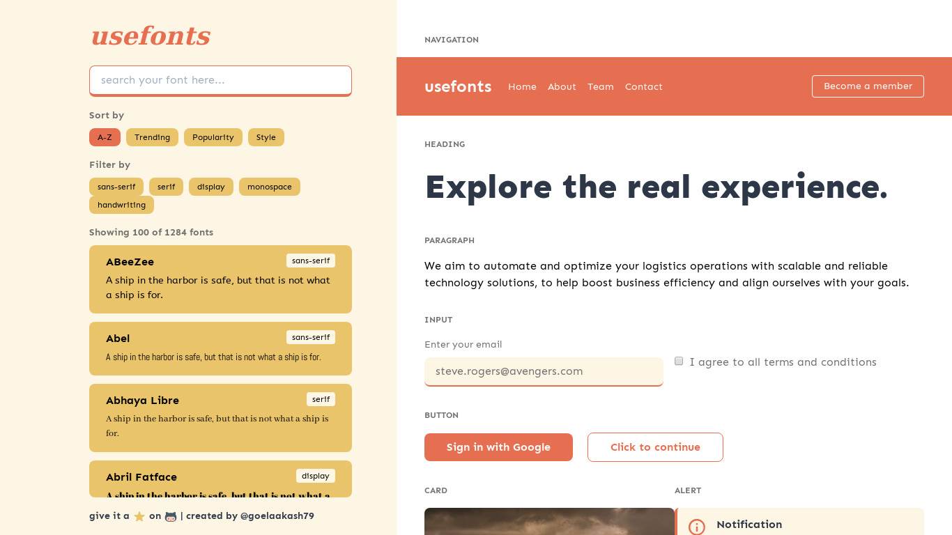 usefonts Landing page