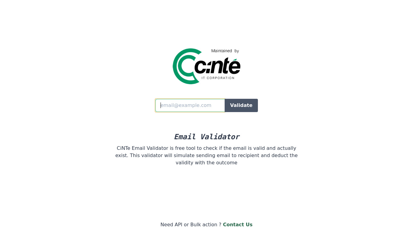 CiNTe Email Validator Landing page