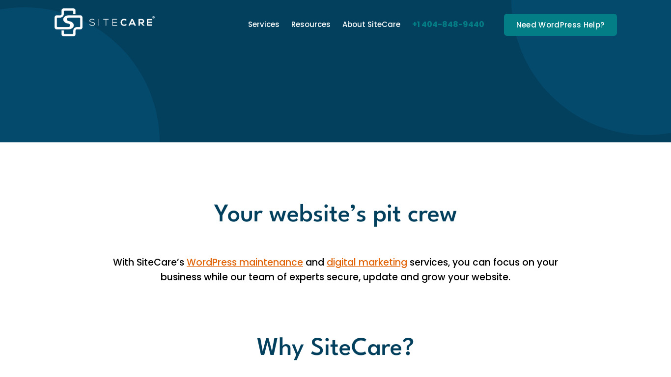 WP Site Care Landing page