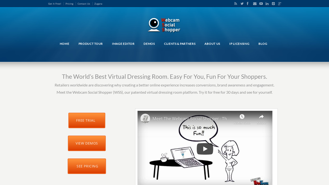 Webcam Social Shopper Landing page