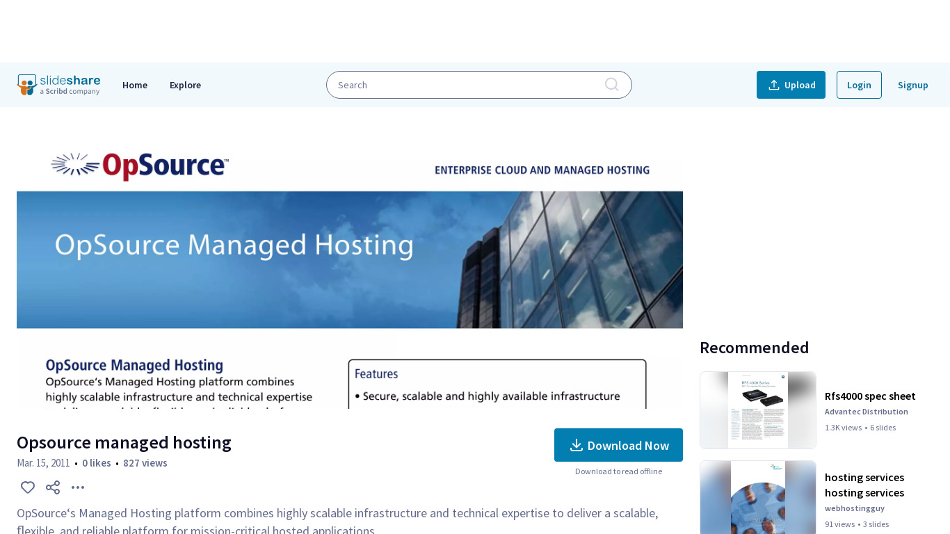 OpSource Managed Hosting Landing page