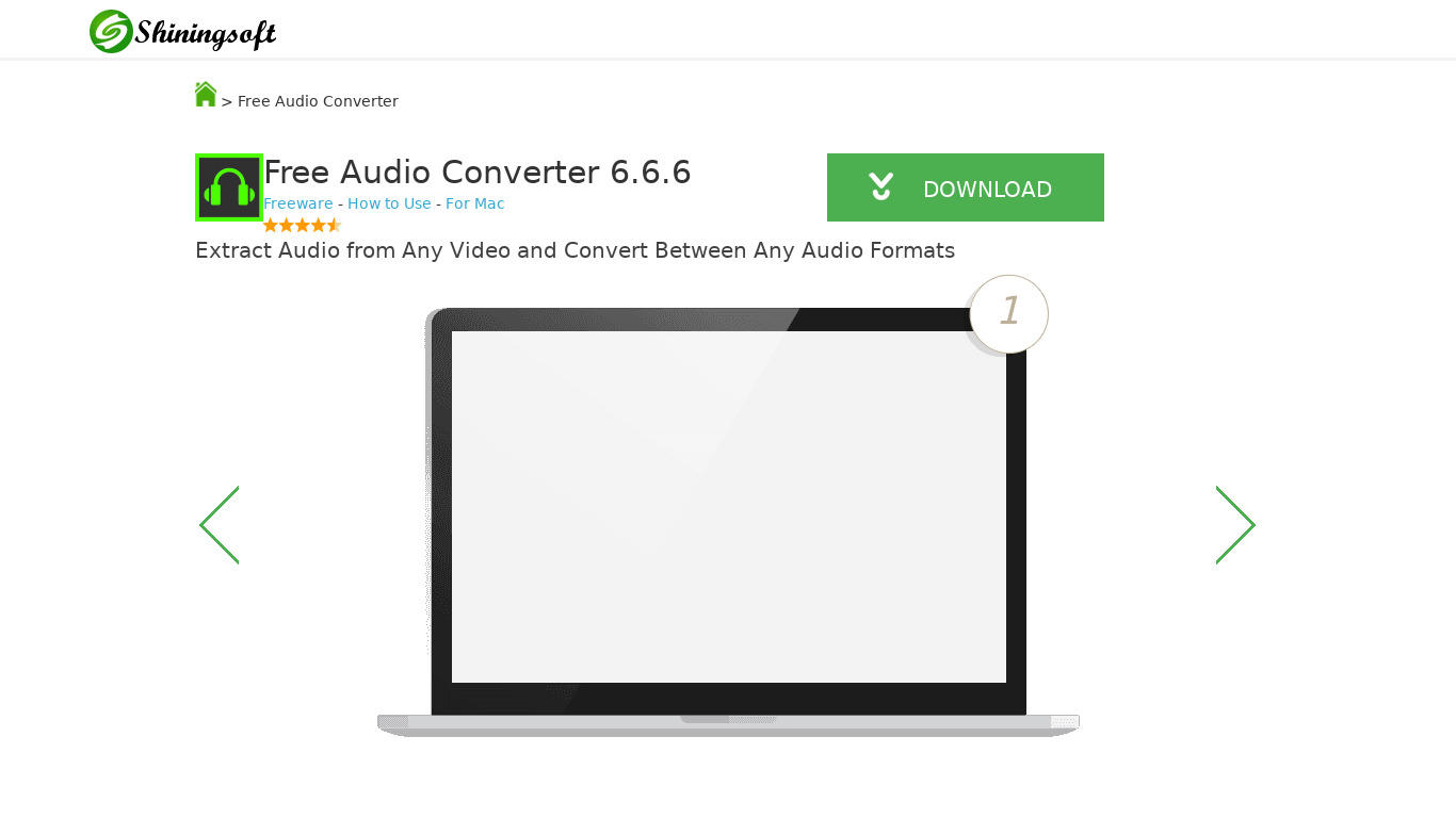 Shining Free Audio Converter Landing page