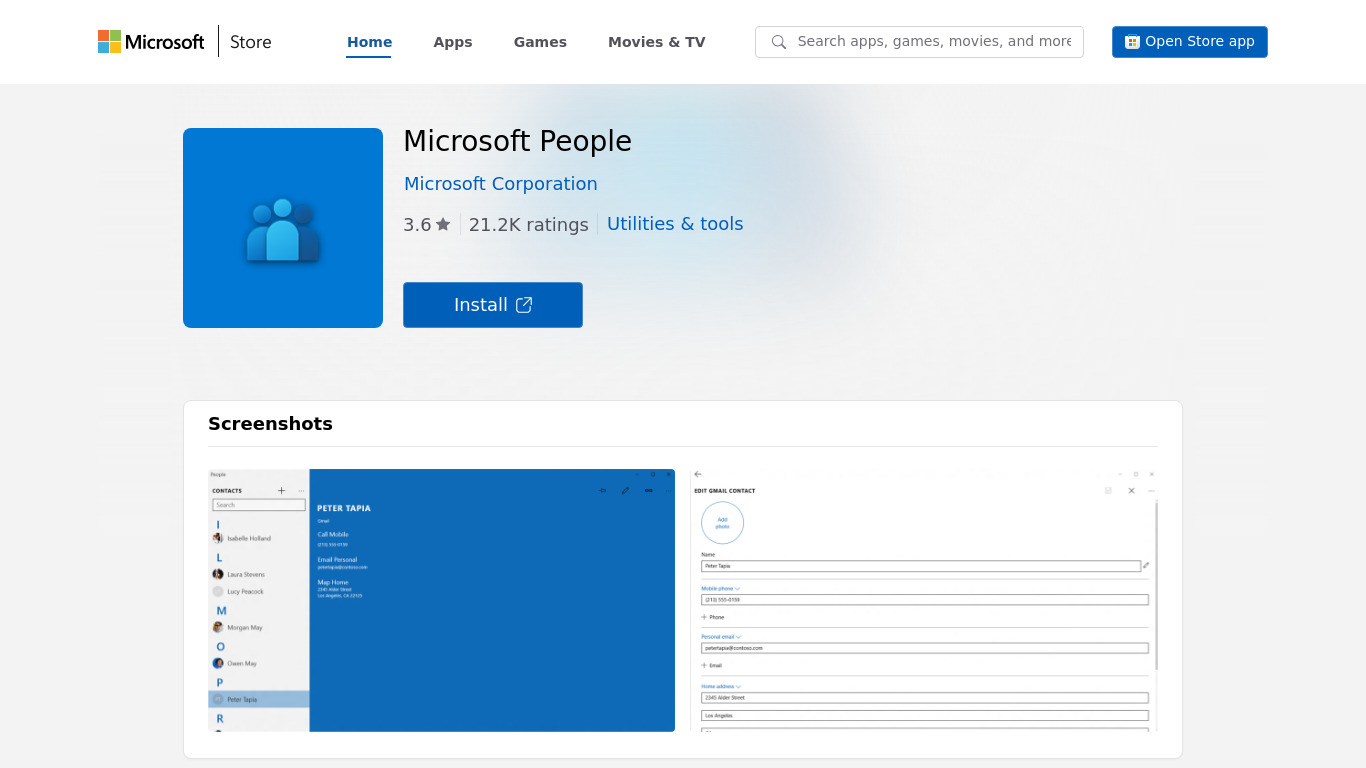Microsoft People Landing page