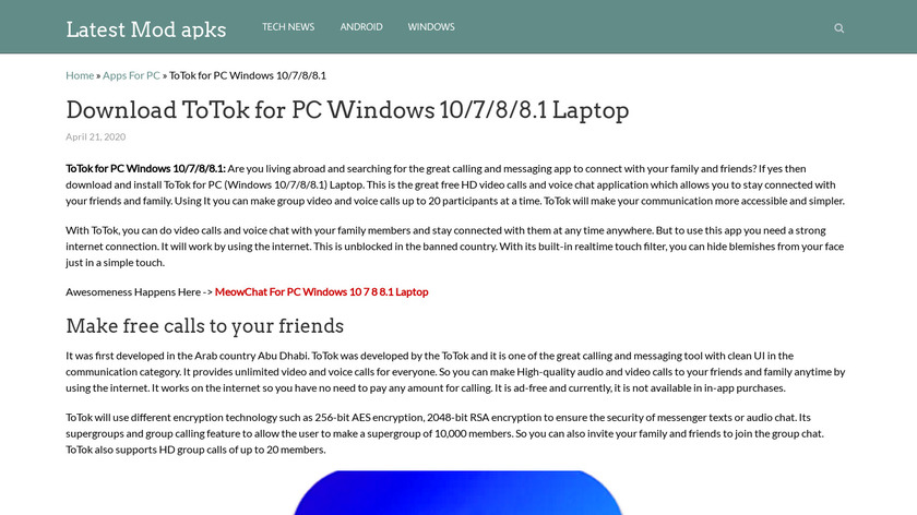 latestmodapks.co ToTok Landing Page