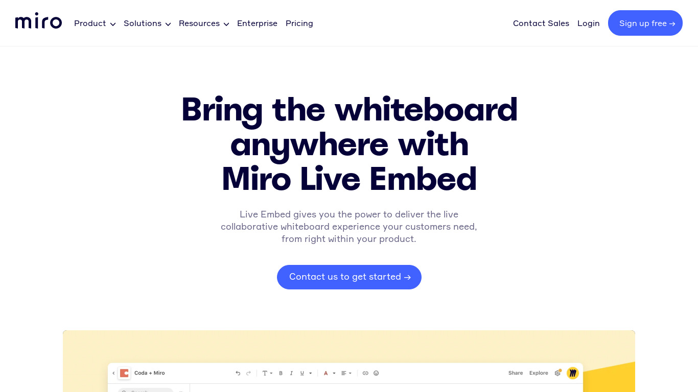Miro Live Embed Landing page