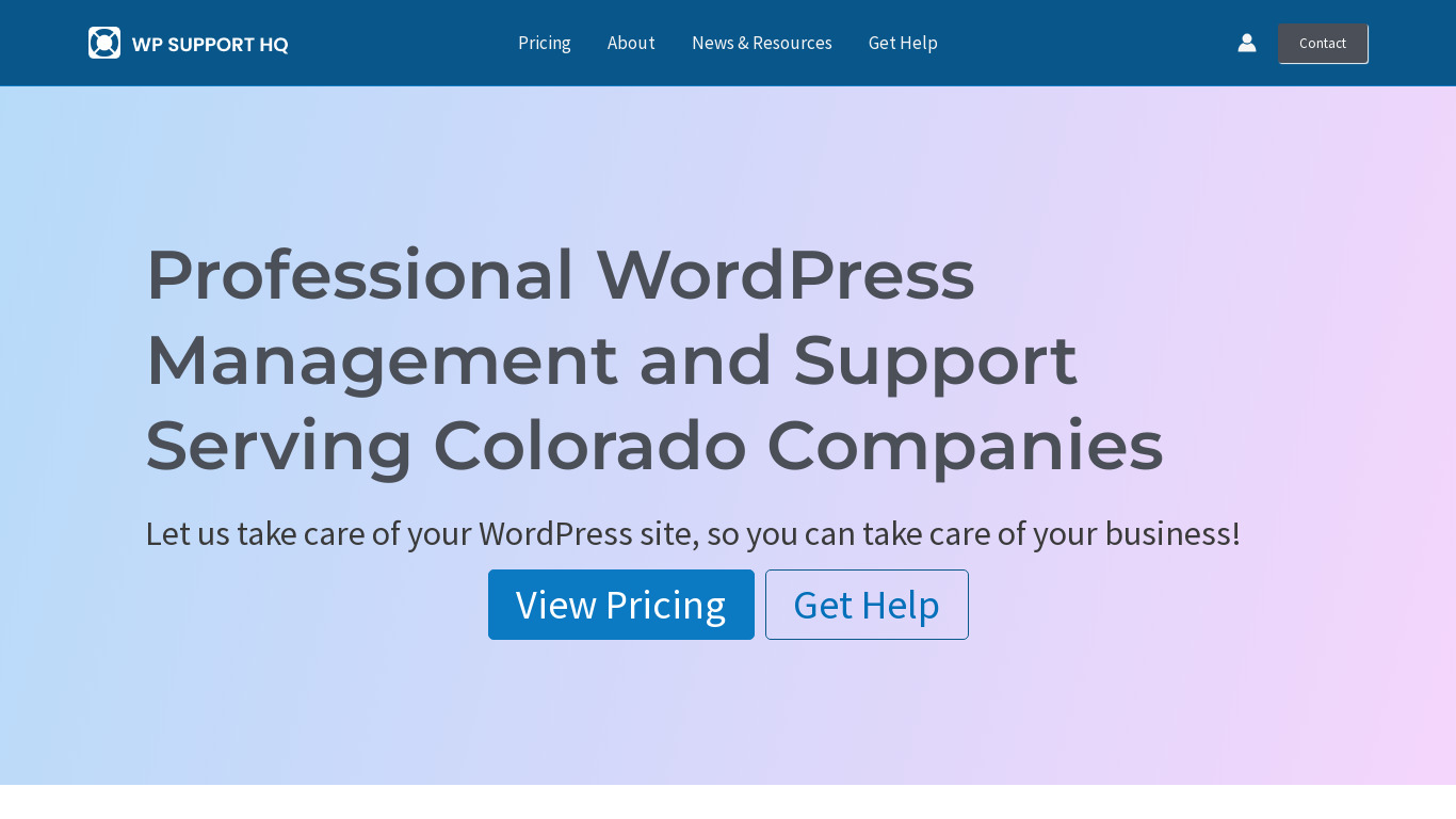 WP Support HQ Landing page
