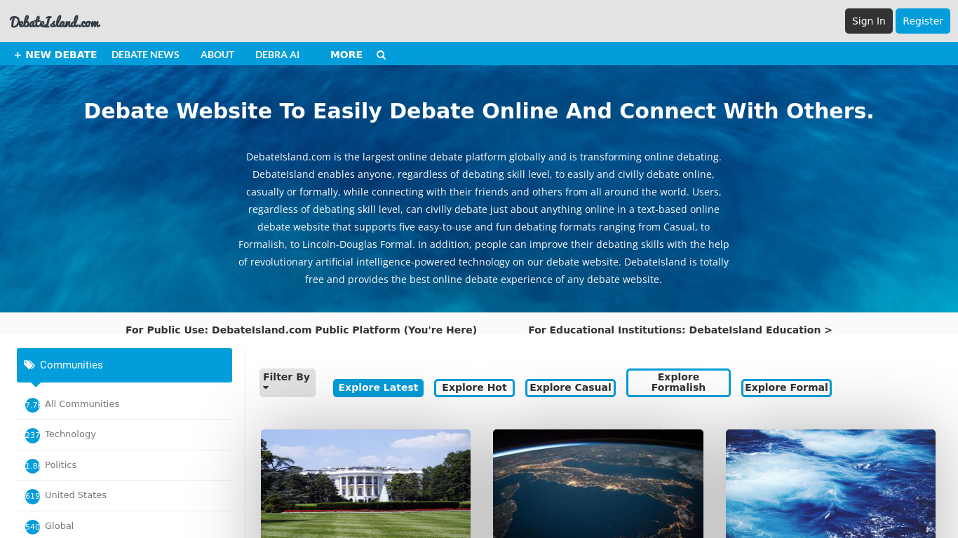DebateIsland Landing page