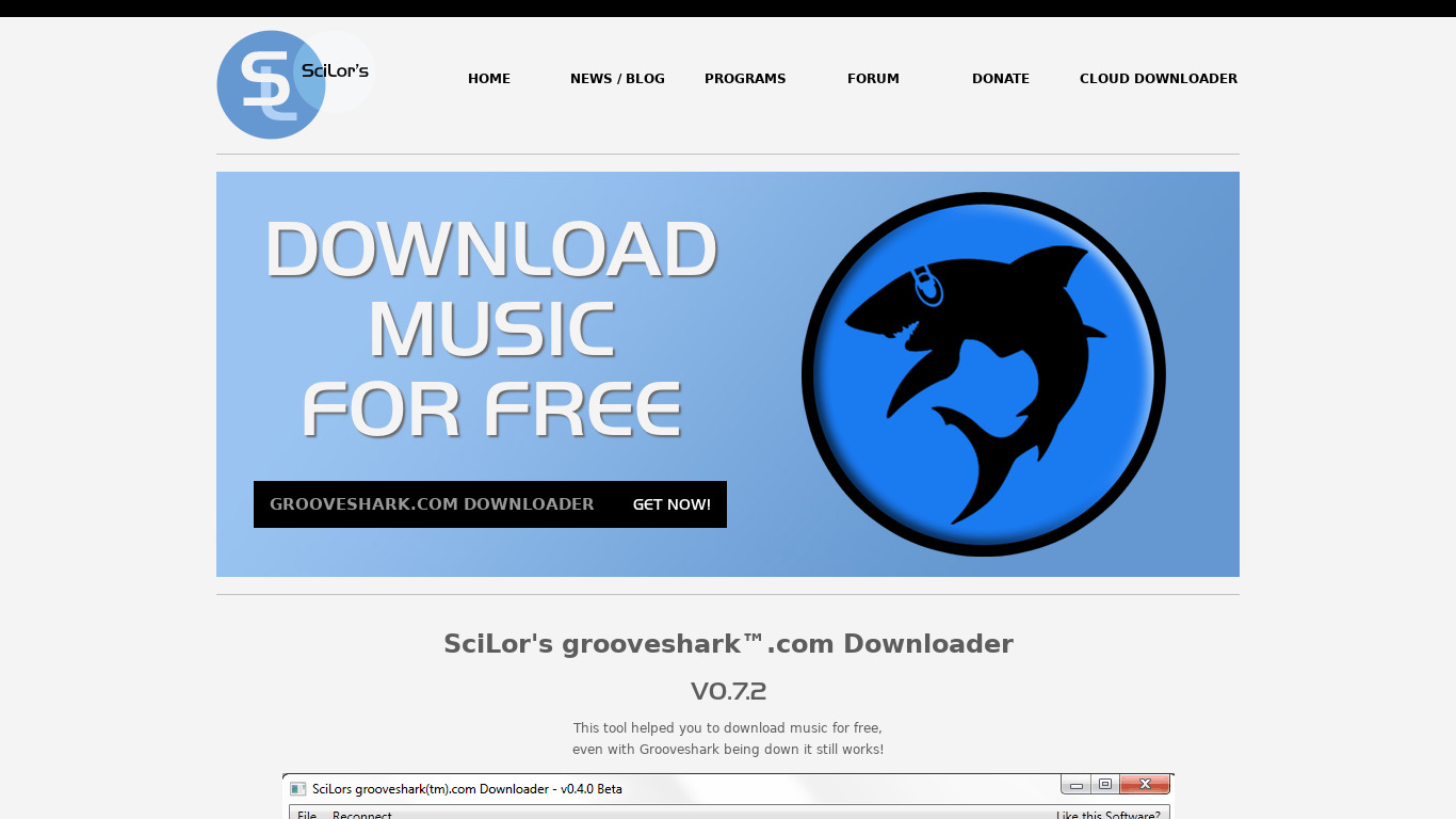 SciLor's Grooveshark Downloader Landing page