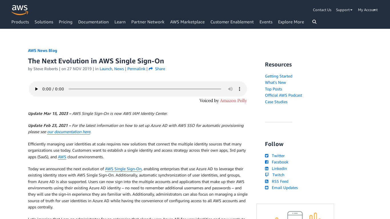 AWS Single Sign-On Landing page
