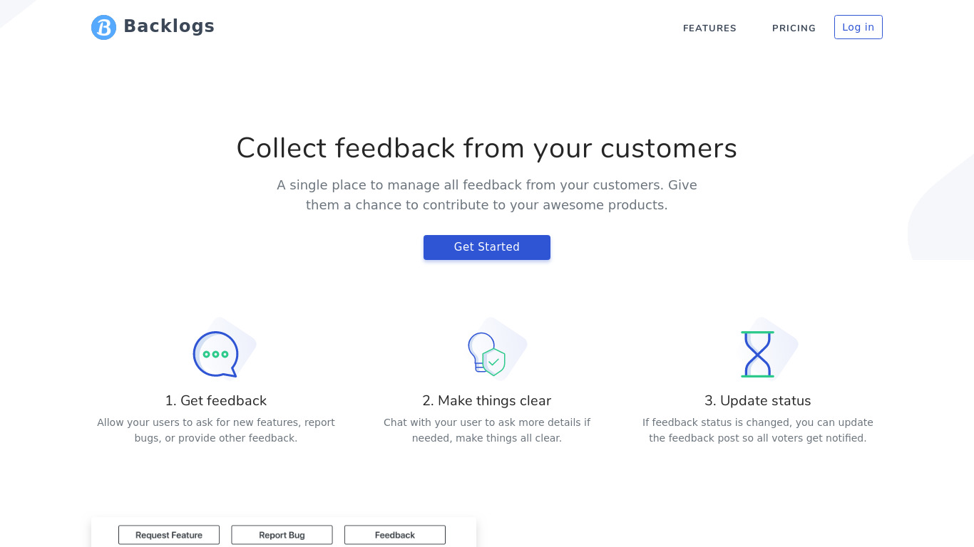 Backlogs.co Landing page