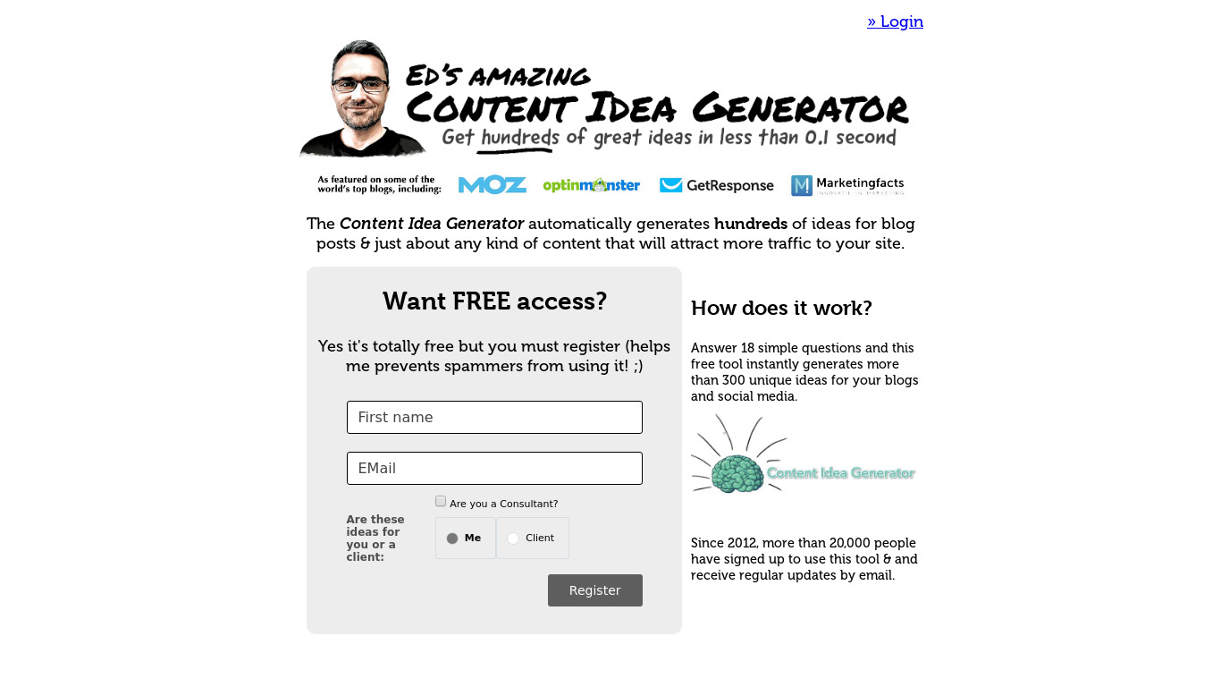 ContentIdeator Landing page