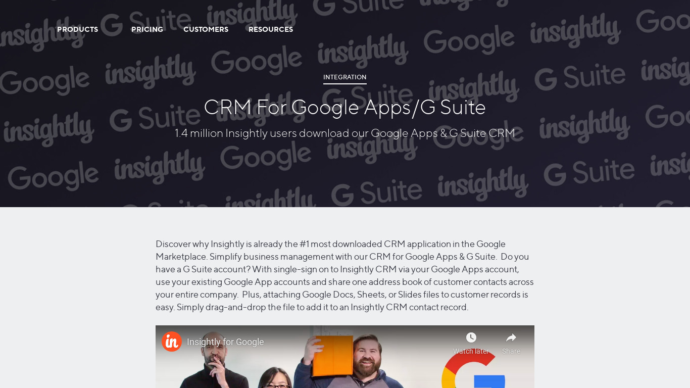 Insightly CRM for G Suite Landing page