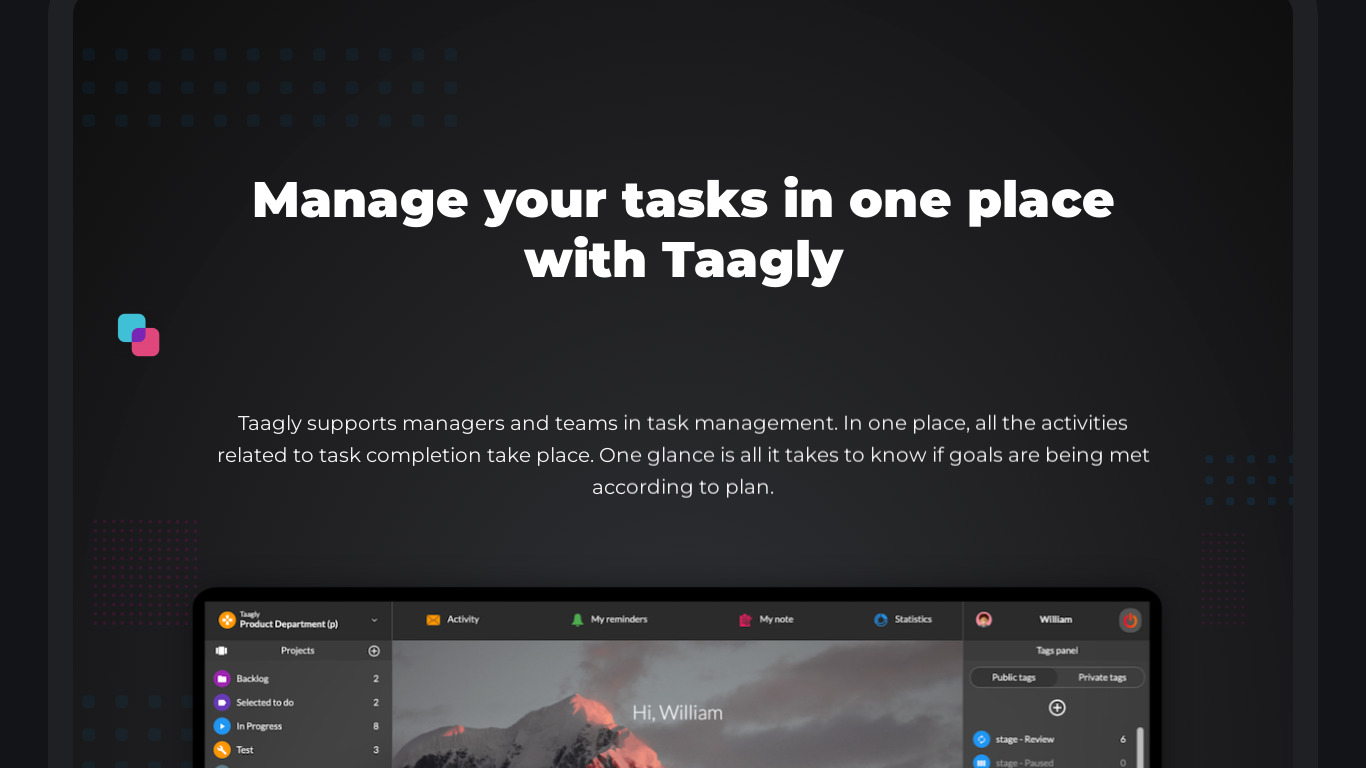 Taagly Landing page