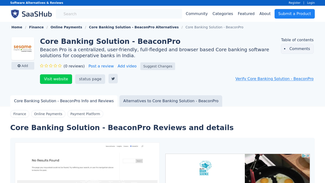 Core Banking Solution - BeaconPro Landing page