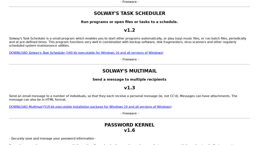 Solway's Task Scheduler Landing Page
